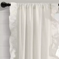 Kirklands Home Tan Stripe Ruffled Curtain Panel Set, 84 in.