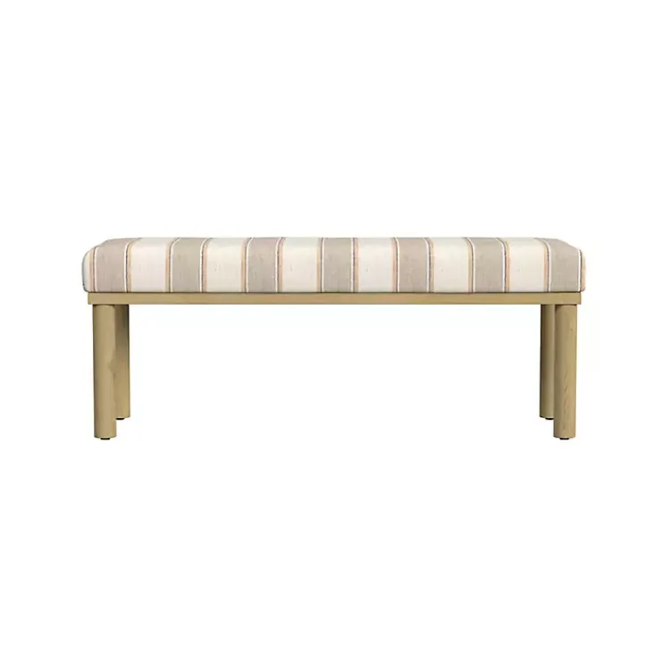 Kirklands Home Tan Striped Upholstered Wood Leg Bench