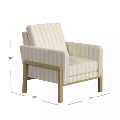 Kirklands Home Tan Striped Upholstered Wood Frame Armchair Outlet