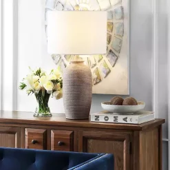 Kirklands Home Tan Textured Kensin Table Lamp White Hot