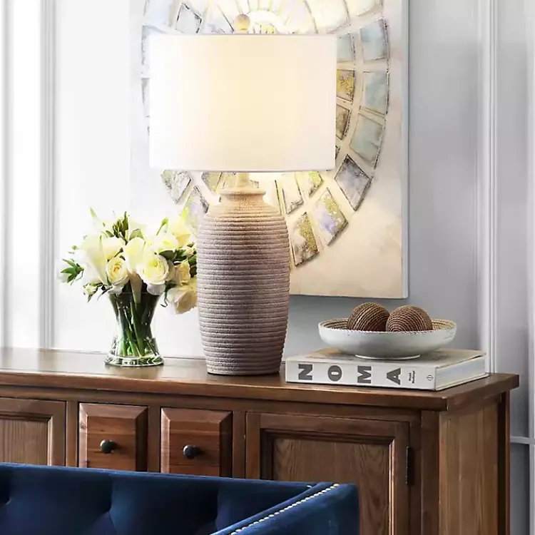 Kirklands Home Tan Textured Kensin Table Lamp White Hot