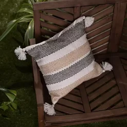 Kirklands Home Tan Textured Stripes Outdoor Throw Pillow Outlet