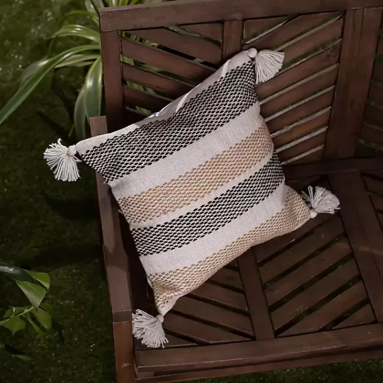 Kirklands Home Tan Textured Stripes Outdoor Throw Pillow Outlet