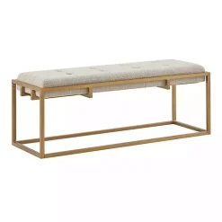 Kirklands Home Tufted Bronze Metal Bench Tan