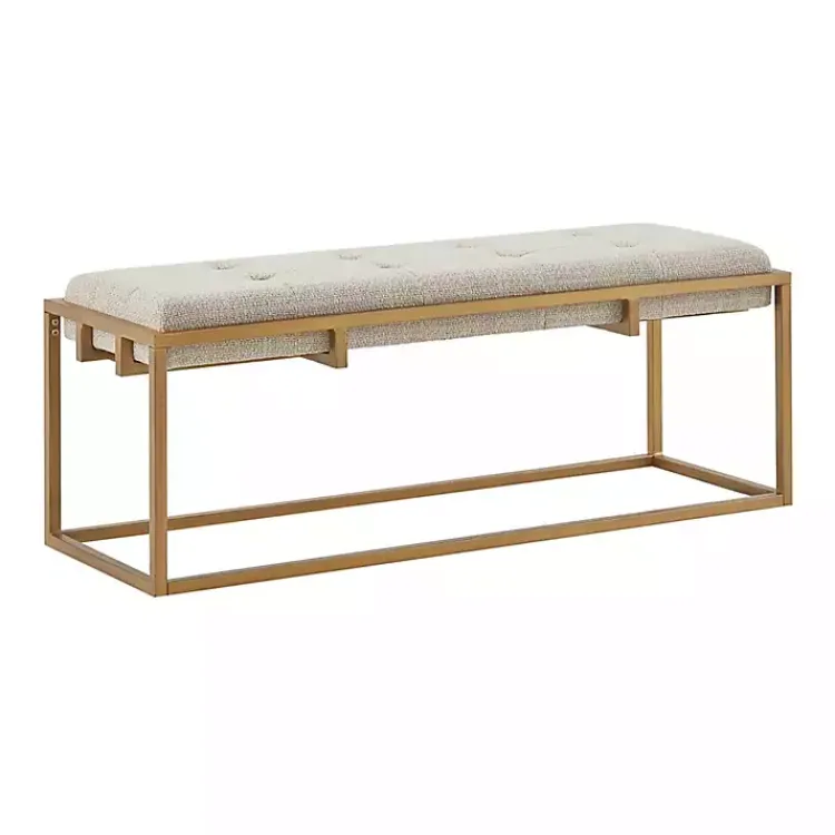 Kirklands Home Tufted Bronze Metal Bench Tan