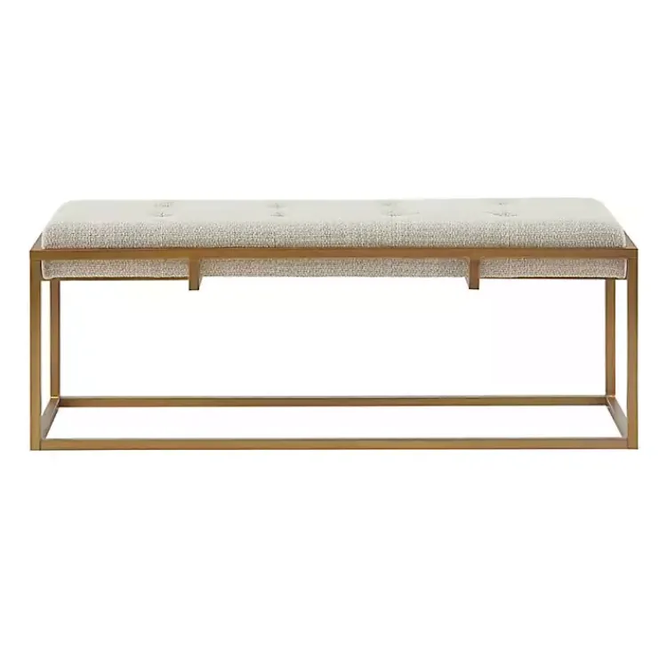 Kirklands Home Tufted Bronze Metal Bench Tan