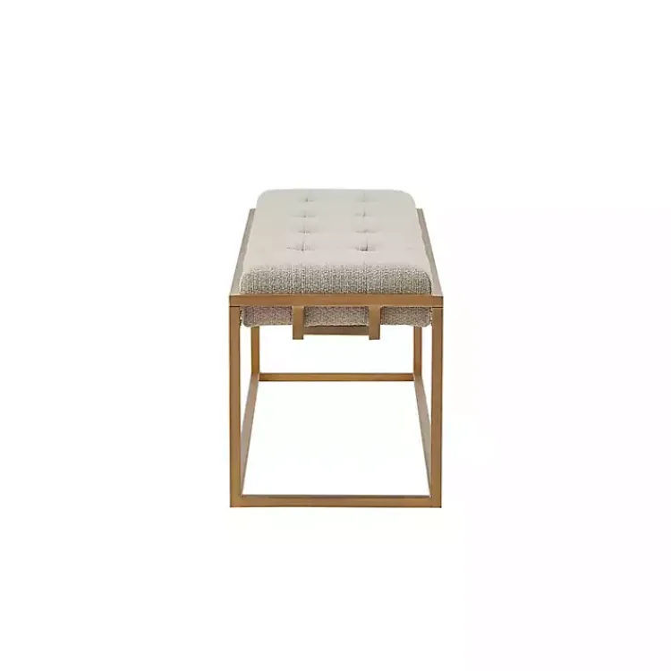Kirklands Home Tufted Bronze Metal Bench Tan