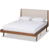 Kirklands Home Tan Upholstered Brown Wood Full Platform Bed Sale