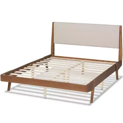 Kirklands Home Tan Upholstered Brown Wood Full Platform Bed Sale