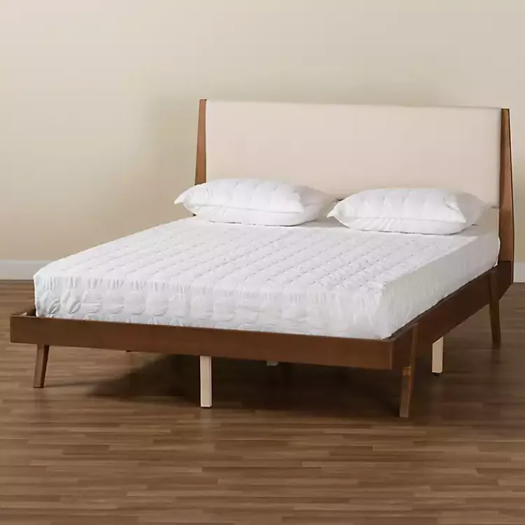 Kirklands Home Tan Upholstered Brown Wood Full Platform Bed Sale