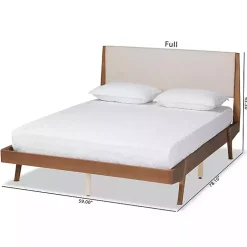 Kirklands Home Tan Upholstered Brown Wood Full Platform Bed Sale