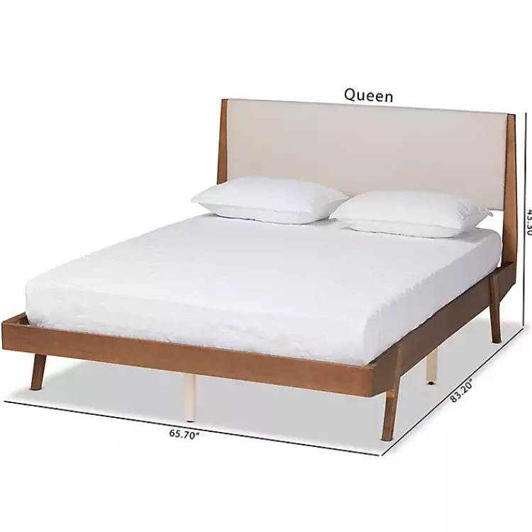 Kirklands Home Tan Upholstered Brown Wood Queen Platform Bed Hot