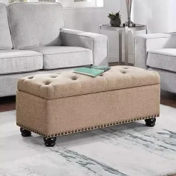 Kirklands Home Upholstered Carey Storage Ottoman Bench Tan New