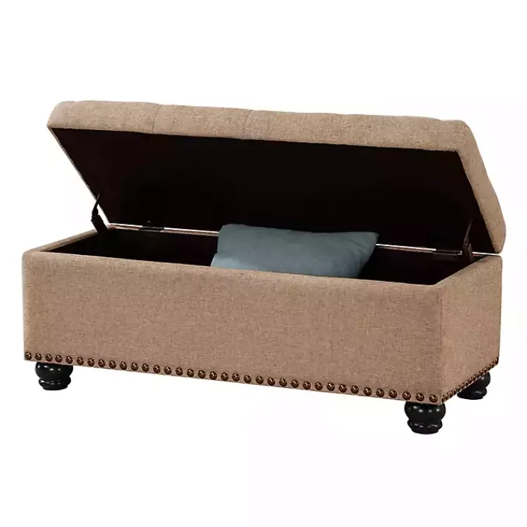 Kirklands Home Upholstered Carey Storage Ottoman Bench Tan New