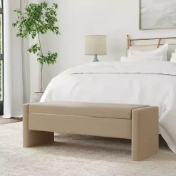Kirklands Home Velvet Upholstered Modern Storage Bench Tan Hot