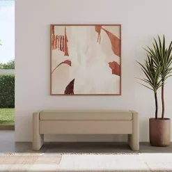 Kirklands Home Velvet Upholstered Modern Storage Bench Tan Hot
