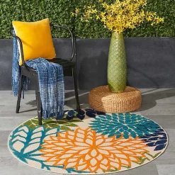 Kirklands Home Tangerine Floral Burst Round Outdoor Area Rug Online
