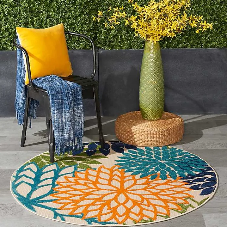 Kirklands Home Tangerine Floral Burst Round Outdoor Area Rug Online