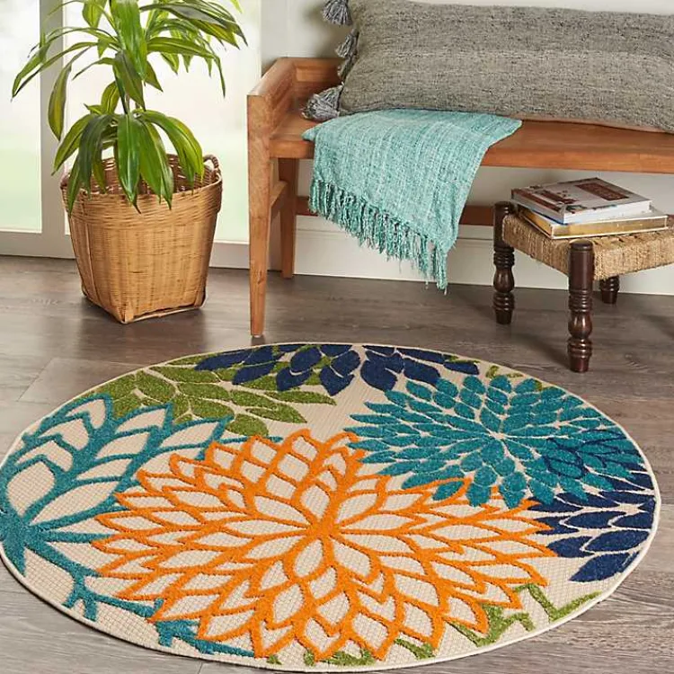 Kirklands Home Tangerine Floral Burst Round Outdoor Area Rug Online