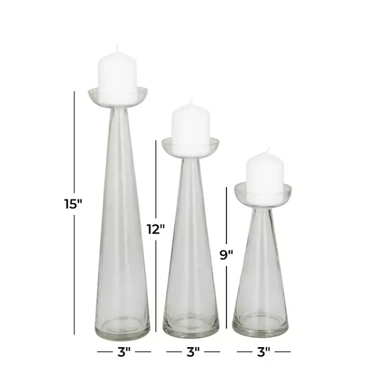 Candle Holders>Kirklands Home Tapered Glass Pillar Candle Holders, Set of 3 Clear