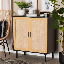 Kirklands Home Tara Two-Tone Espresso Rattan Cabinet Discount