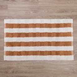 Kirklands Home Taupe and White Striped Bathroom Rug