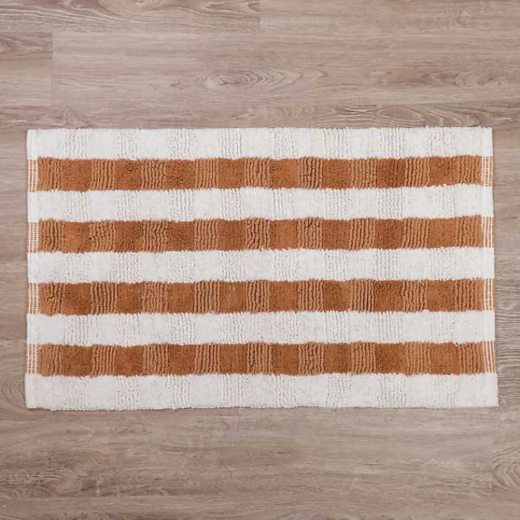 Kirklands Home Taupe and White Striped Bathroom Rug