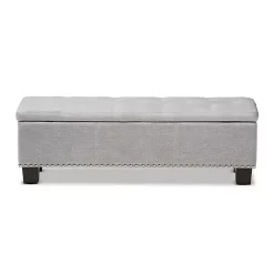 Kirklands Home Taupe Button-Tufted Upholstered Storage Bench Tan Best