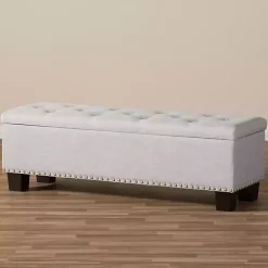 Kirklands Home Taupe Button-Tufted Upholstered Storage Bench Tan Best