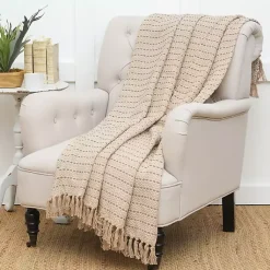 Blankets & Throws>Kirklands Home Taupe Chevron and Dash Throw Tan
