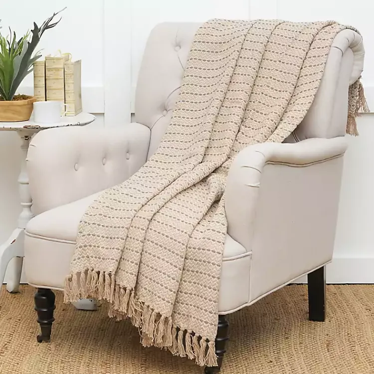 Blankets & Throws>Kirklands Home Taupe Chevron and Dash Throw Tan