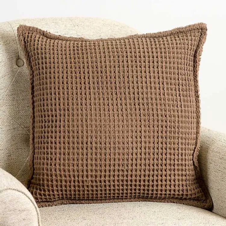 Pillows>Kirklands Home Taupe Cozy Waffle Pillow Brown