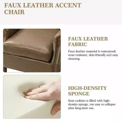 Kirklands Home Taupe Faux Leather Nailhead Taylor Armchair Brown Discount