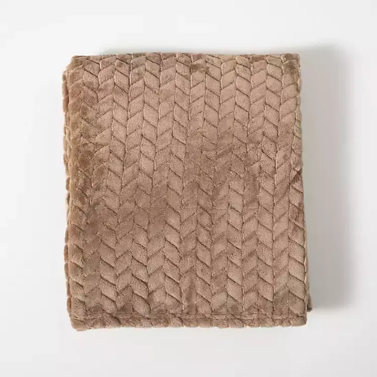 Blankets & Throws>Kirklands Home Taupe Heavenly Herringbone Plush Throw Brown