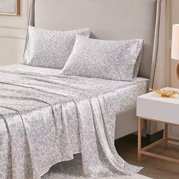 Kirklands Home Taupe Leopard Print Satin 4-pc. Full Sheet Set New