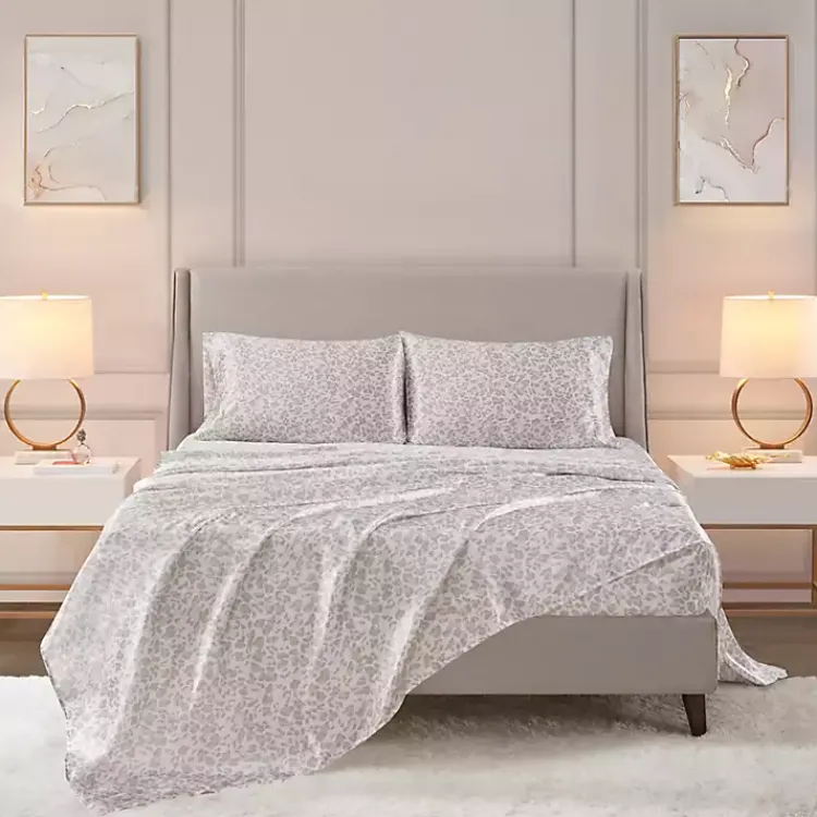 Kirklands Home Taupe Leopard Print Satin 4-pc. King Sheet Set Outlet