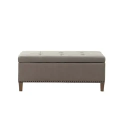 Kirklands Home Taupe Linen Button Tufted Storage Bench Tan Best