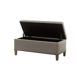 Kirklands Home Taupe Linen Button Tufted Storage Bench Tan Best