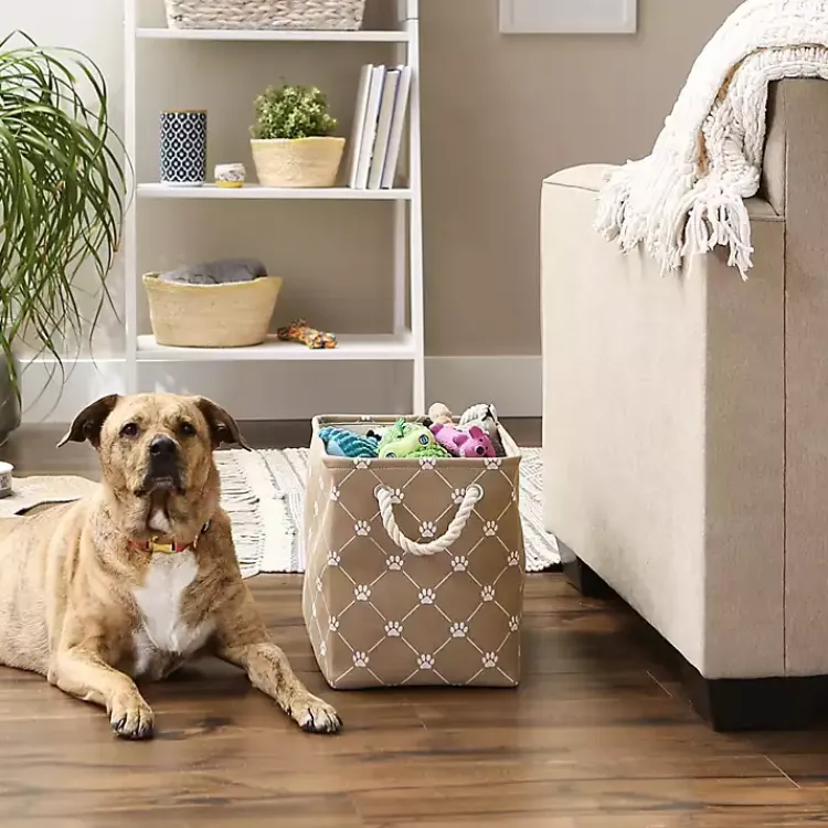 Baskets & Boxes>Kirklands Home Taupe Paw Trellis Recgle Basket, 16 in. Tan