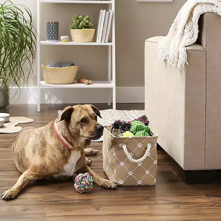 Baskets & Boxes>Kirklands Home Taupe Trellis Paw Print Storage Basket, 14 in. Tan