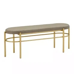 Kirklands Home Taupe Upholstered Gold Metal Leg Bench Gray Outlet