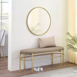 Kirklands Home Taupe Upholstered Gold Metal Leg Bench Gray Outlet