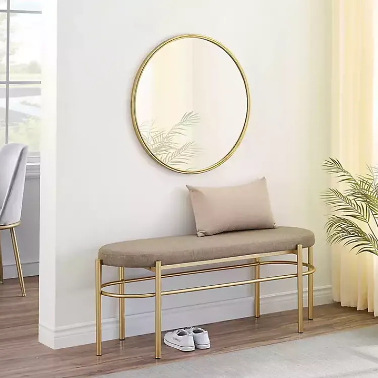 Kirklands Home Taupe Upholstered Gold Metal Leg Bench Gray Outlet