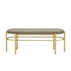 Kirklands Home Taupe Upholstered Gold Metal Leg Bench Gray Outlet