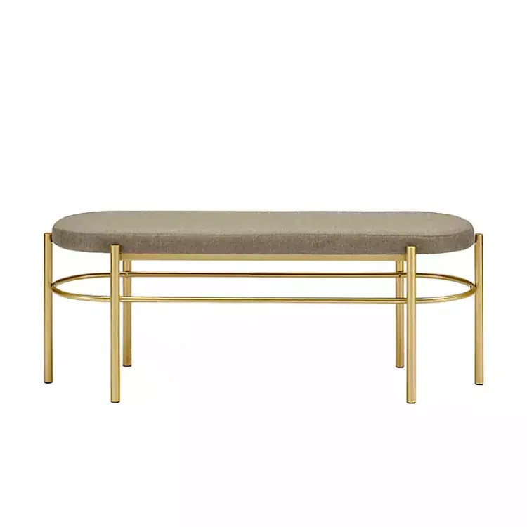 Kirklands Home Taupe Upholstered Gold Metal Leg Bench Gray Outlet