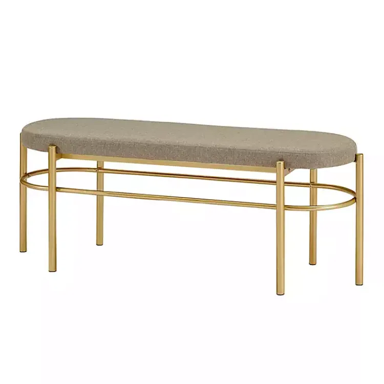 Kirklands Home Taupe Upholstered Gold Metal Leg Bench Gray Outlet