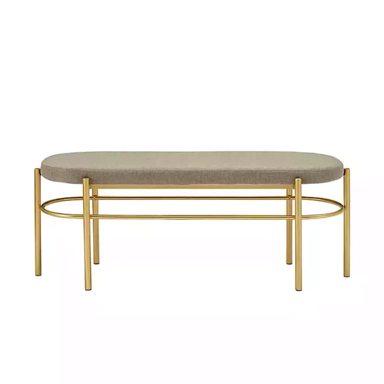 Kirklands Home Taupe Upholstered Gold Metal Leg Bench Gray Outlet