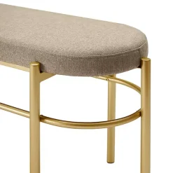 Kirklands Home Taupe Upholstered Gold Metal Leg Bench Gray Outlet