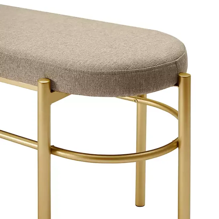 Kirklands Home Taupe Upholstered Gold Metal Leg Bench Gray Outlet