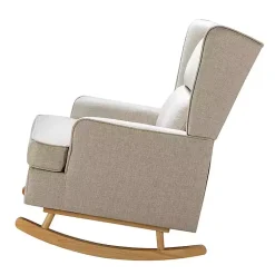 Kirklands Home Taupe Upholstered Natural Base Wingback Rocker Tan New